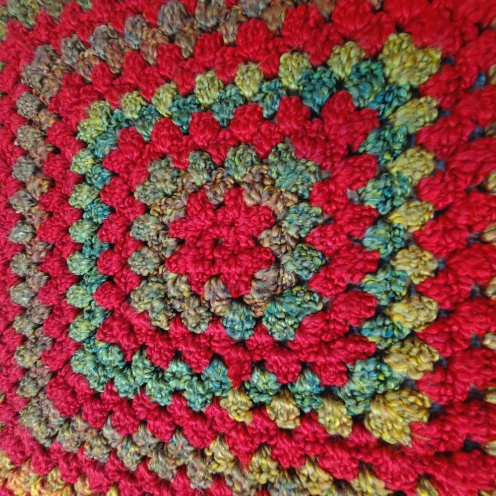 Handmade Granny Square Baby Blanket Unisex 30x30 Red Multi Excellent Crochet